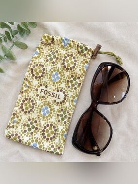 Fossil Soft Eyeglass & Sunglasses Drawstring Pouch Case Poka Dots